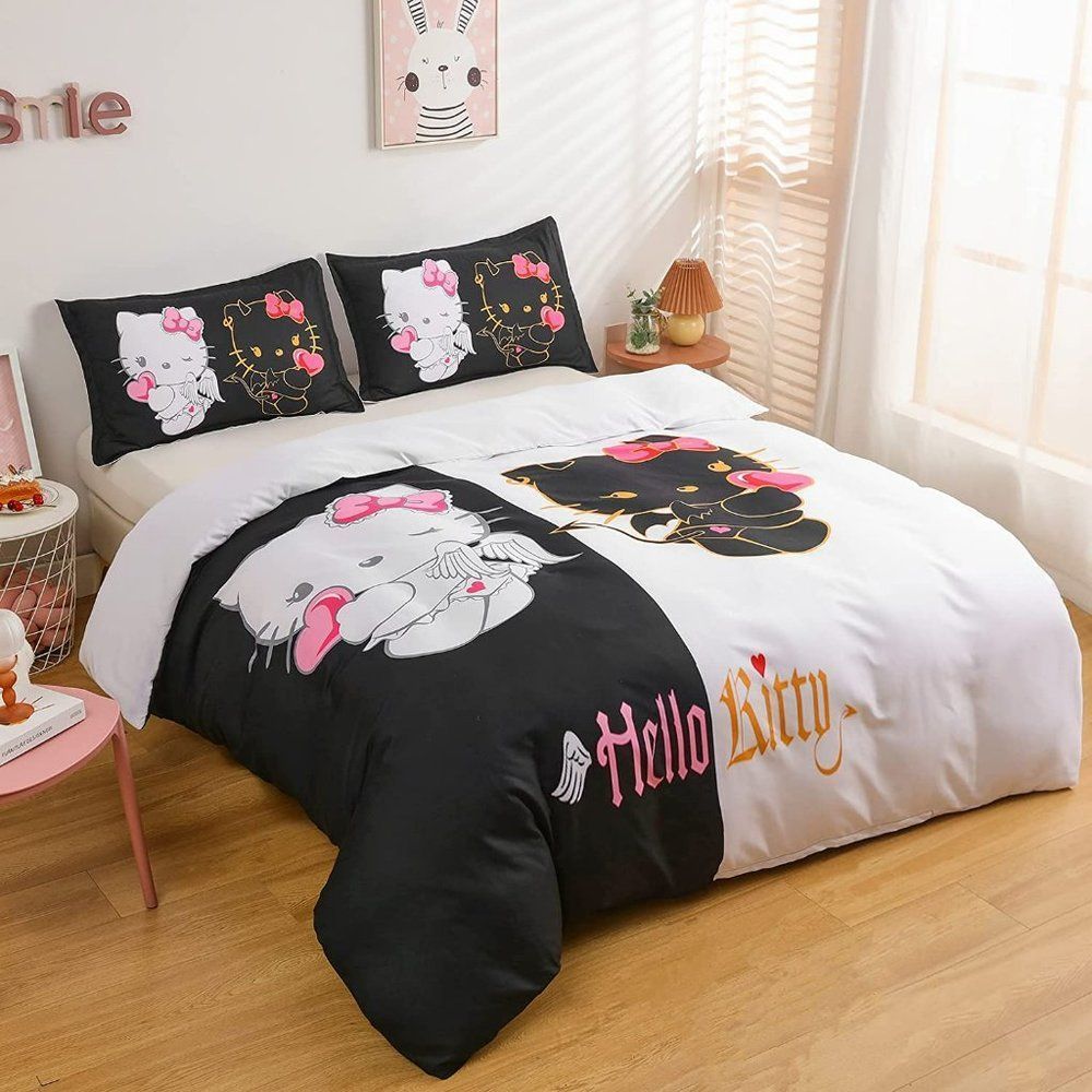 Hello Kitty Bed Set 3PCS Print Quilt Cover Luxury Soft with Zipper